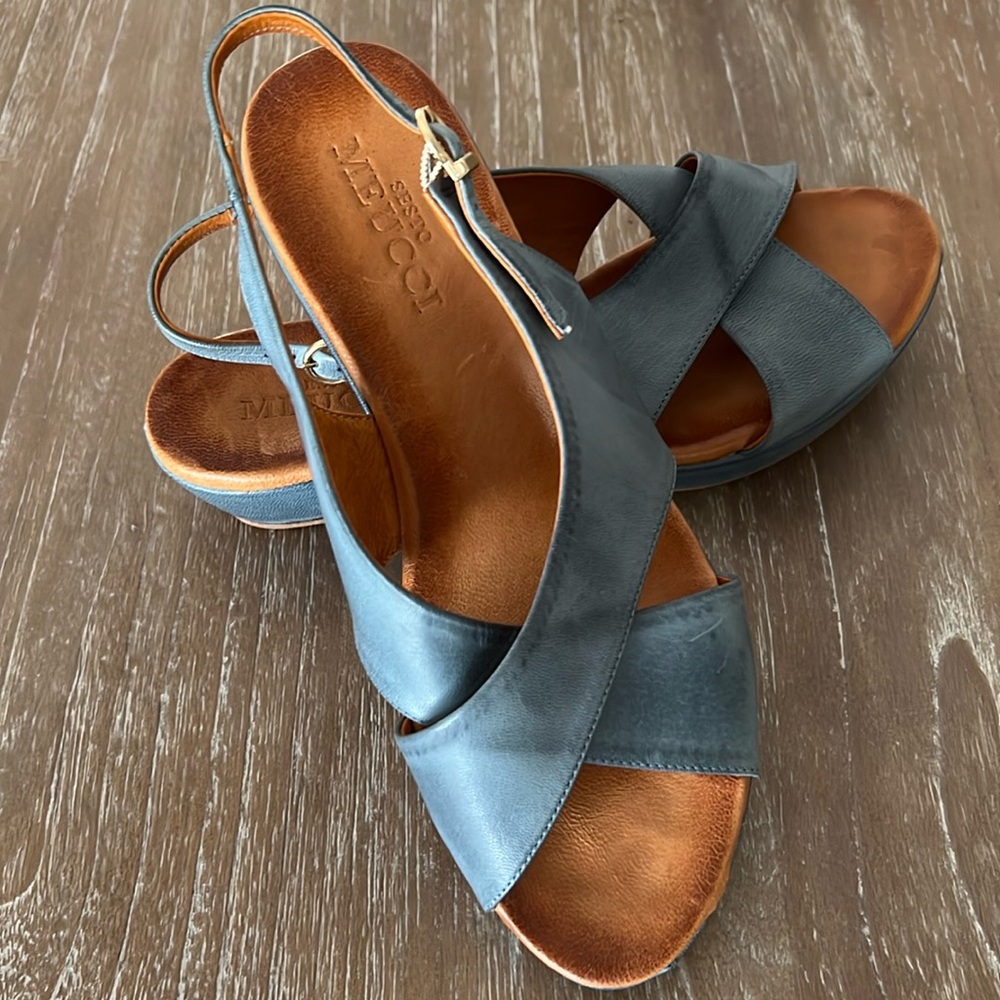 Sesto Meucci platform sandals. Blue, Size 9. Distressed by design. Like new.